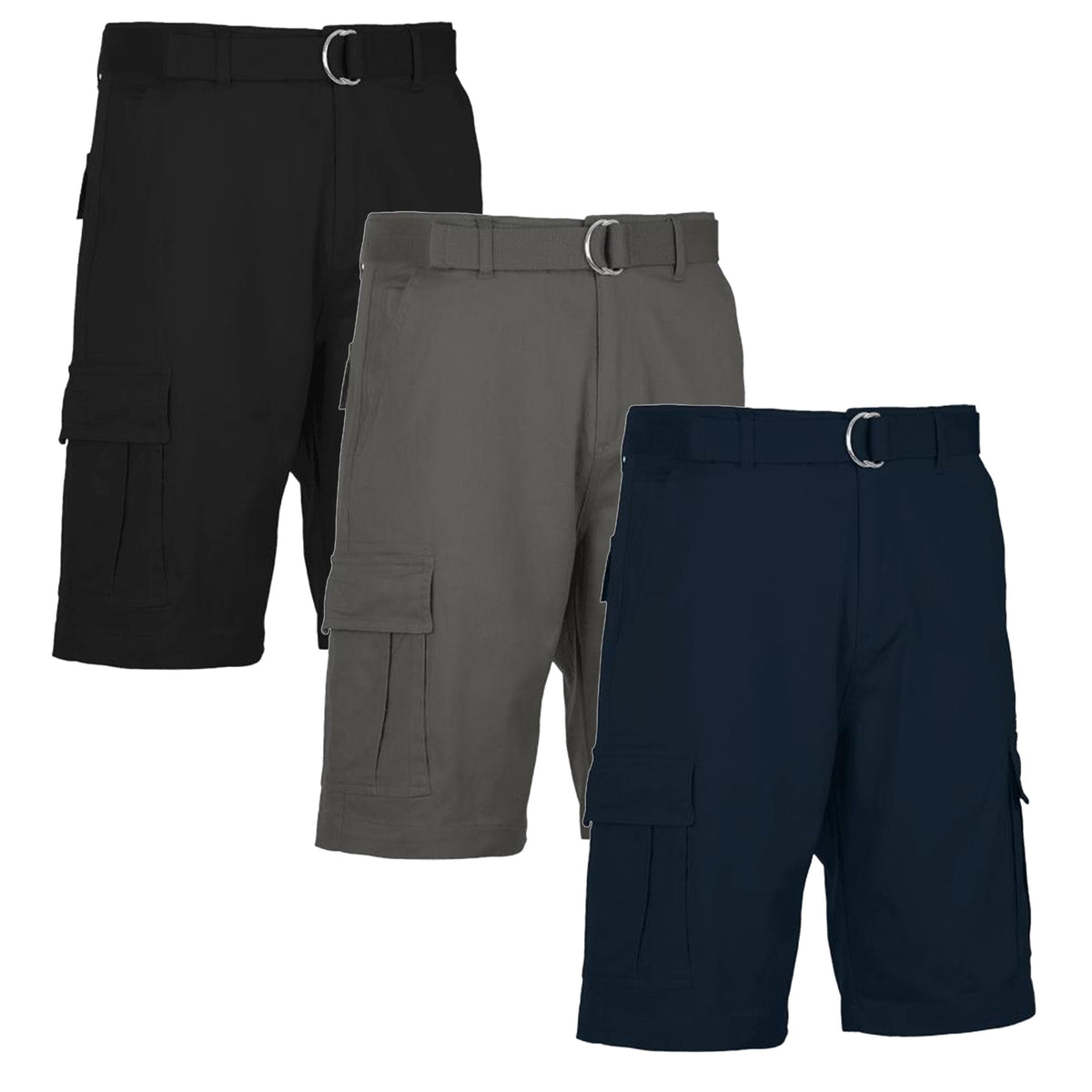 3-Pack Men's Cotton Flex Stretch Cargo Shorts With Belt (Sizes, 30-42)